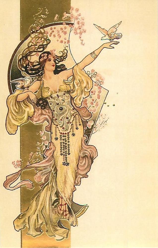 An Art Nouveau figure releasing a bird into the air